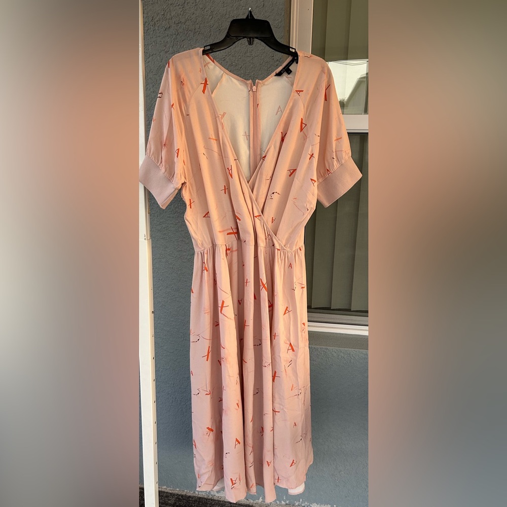 Armani Exchange Logo Deep V Neckline A-line Midi Dress Size 12 - Picture 3 of 6
